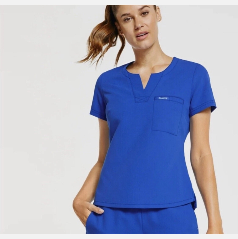 Jaanuu Royal Blue One Pocket Tuck In Scrub Top In Medium